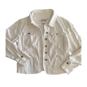 LAL Womens Jacket White M  Button-Up Cotton Spandex Short Fitted